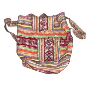 Lightly Used Woven Colorful Fabric Backpack Pockets Hippie Boho Festival